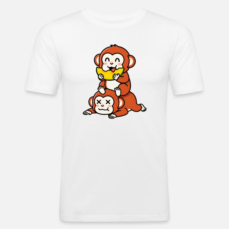 Frecher Affe isst Wassermelone auf Freund - Männer Slim Fit T-Shirt - Weiß