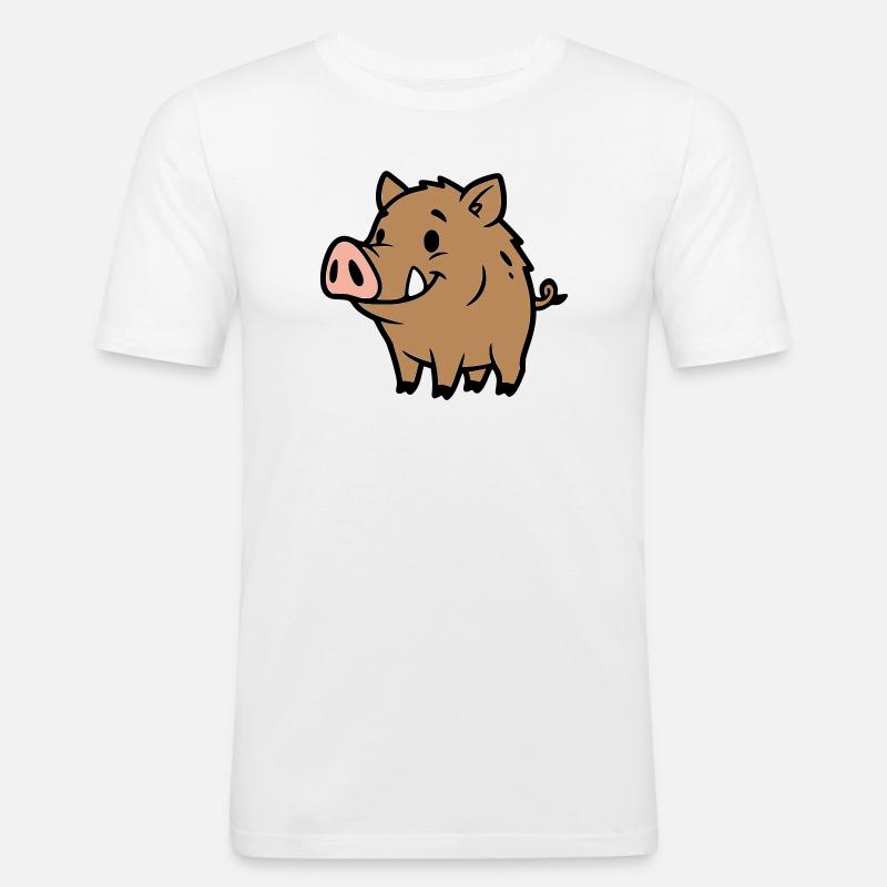 Süßes Wildschwein Comic Glücksbringer - Männer Slim Fit T-Shirt - Weiß
