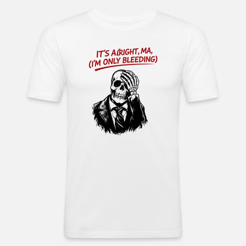 Skelett im Anzug mit rotem Text - Männer Slim Fit T-Shirt - Weiß