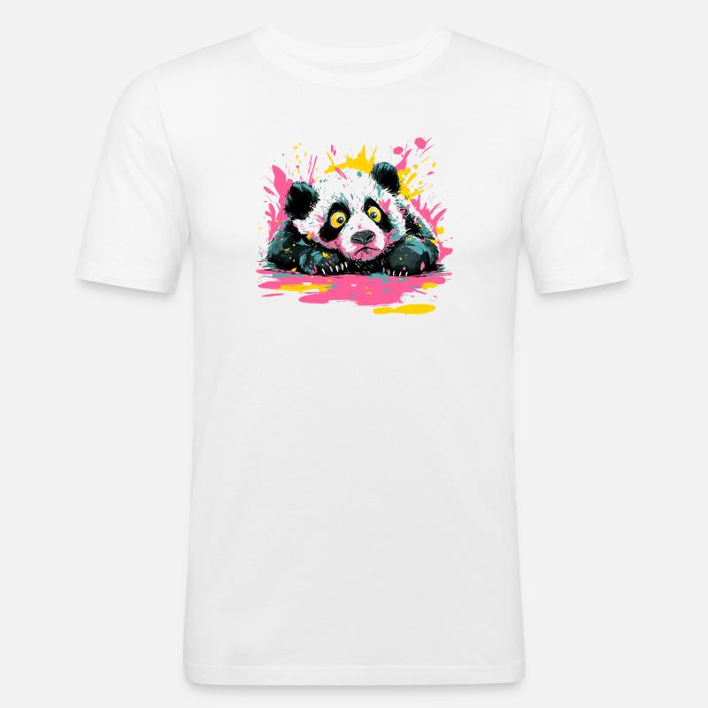 Panda Splash Pop-Art Farbspritzer - Männer Slim Fit T-Shirt - Weiß