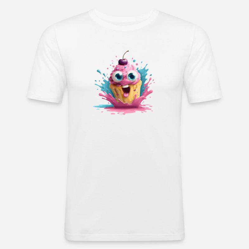 Kunterbunter Cupcake mit Gesicht - Männer Slim Fit T-Shirt - Weiß