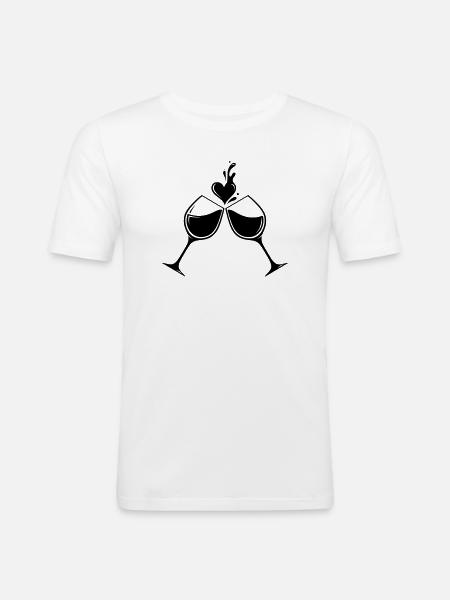 Weingläser Herz – Liebe & Genuss Design - Männer Slim Fit T-Shirt - Weiß