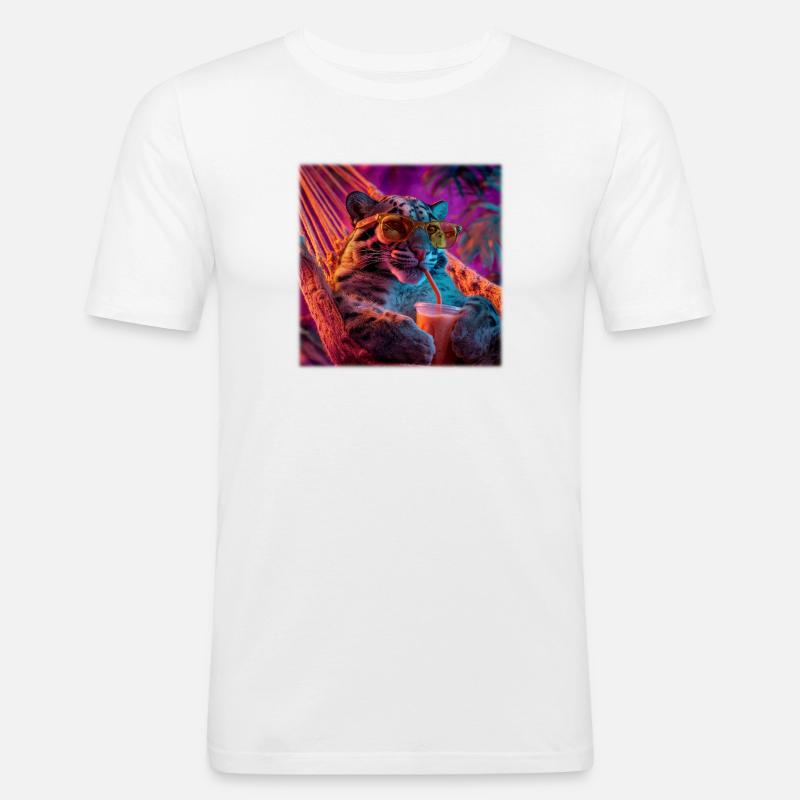 Chilliger Leopard Hängematte Neon Style - Männer Slim Fit T-Shirt - Weiß
