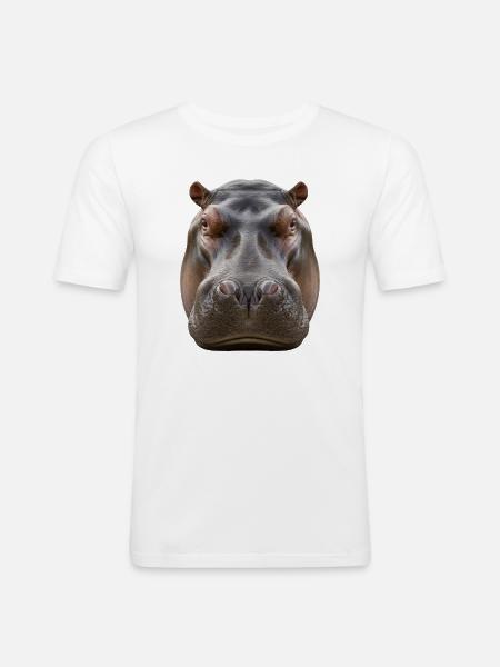 Hippopotamus Portrait Detail Wildlife Design - Men's Slim Fit T-Shirt - white