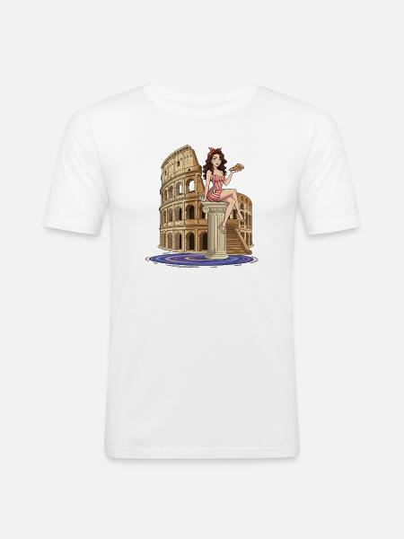 Pinup at Colosseum with pizza - Men's Slim Fit T-Shirt - white
