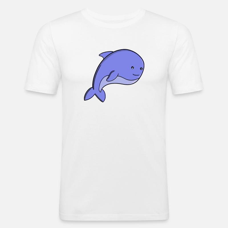 Süßer blauer Fisch-Kawaii-Delfin- oder Schweinswal-Cartoon - Männer Slim Fit T-Shirt - Weiß