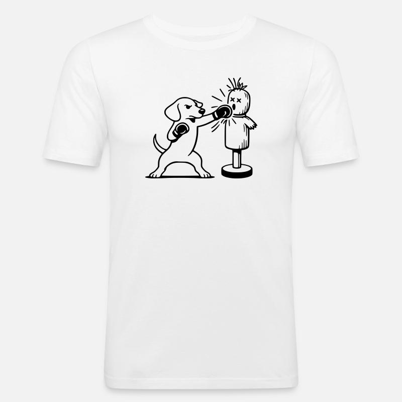 sparring dackel boxen line art  - Männer Slim Fit T-Shirt - Weiß