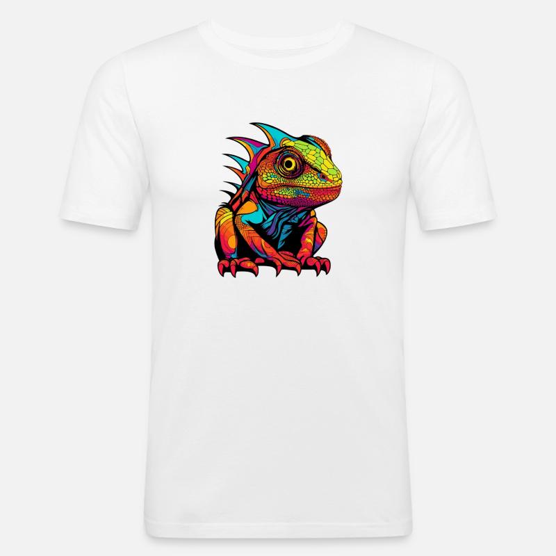 Leguan Comic Tier - Männer Slim Fit T-Shirt - Weiß