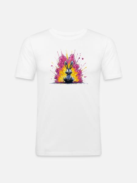 Knallbunter Hase Blitz - Männer Slim Fit T-Shirt - Weiß