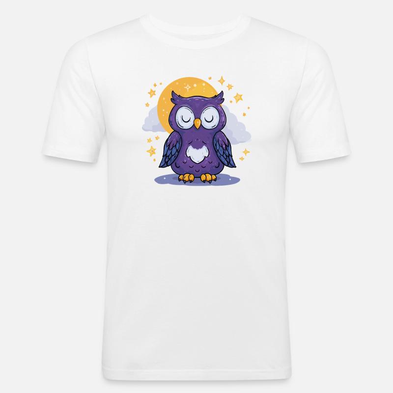 Mondnacht Eule - Männer Slim Fit T-Shirt - Weiß