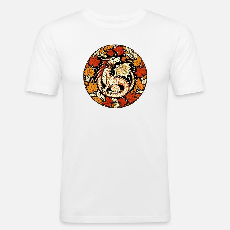 Herbstdrachen-Rundblattmuster - Männer Slim Fit T-Shirt - Weiß