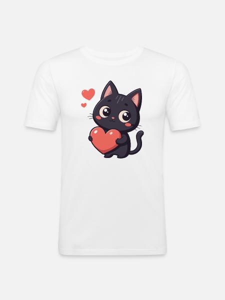 Black cat kawaii heart - Men's Slim Fit T-Shirt - white