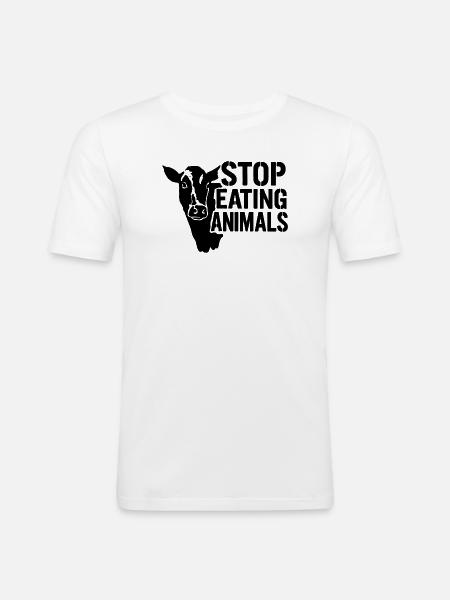 Stops animal suffering: No meat - Men's Slim Fit T-Shirt - white