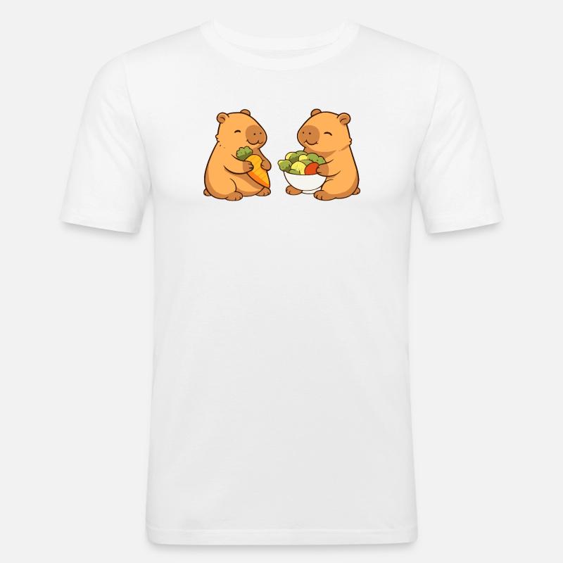 Capybara Paar mit Gemüse – entspannt & niedlich - Männer Slim Fit T-Shirt - Weiß