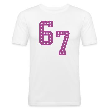 6 7 – Trendy minimalist text design, - Men's Slim Fit T-Shirt - white - Front - Nik (191cm)