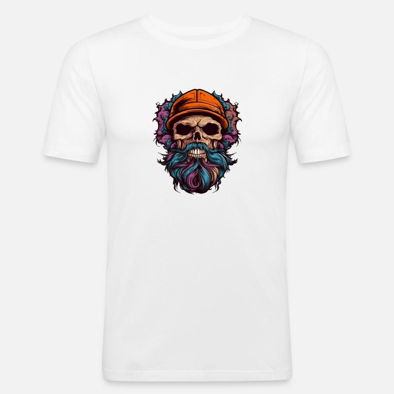 Totenkopf mit Bart - Männer Slim Fit T-Shirt - Weiß
