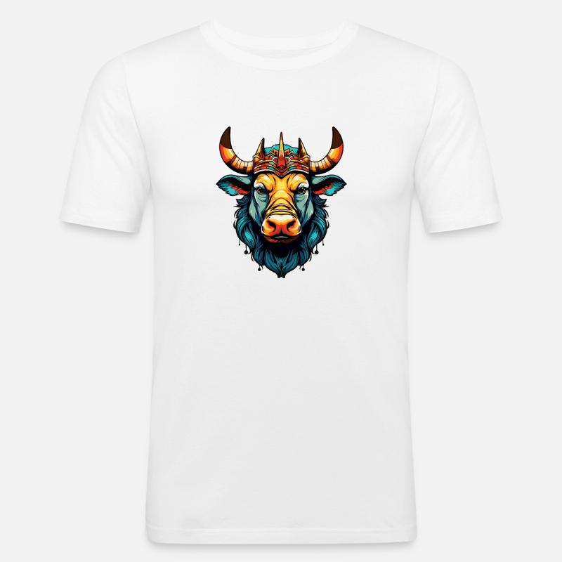 Stier Comic King - Männer Slim Fit T-Shirt - Weiß