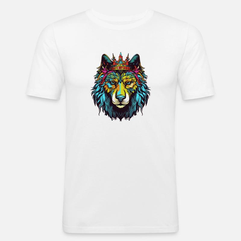 Wolf Comic Krone - Männer Slim Fit T-Shirt - Weiß