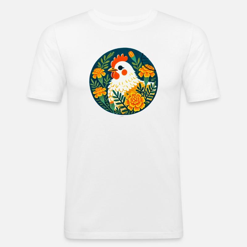 Sonnenhühner zwischen kräftigen Blumen - Männer Slim Fit T-Shirt - Weiß