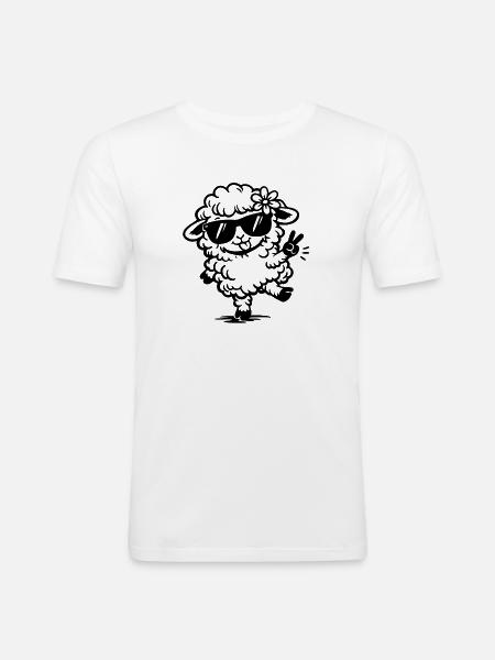 Dancing Sheep with Sunglasses Doodle - Men's Slim Fit T-Shirt - white