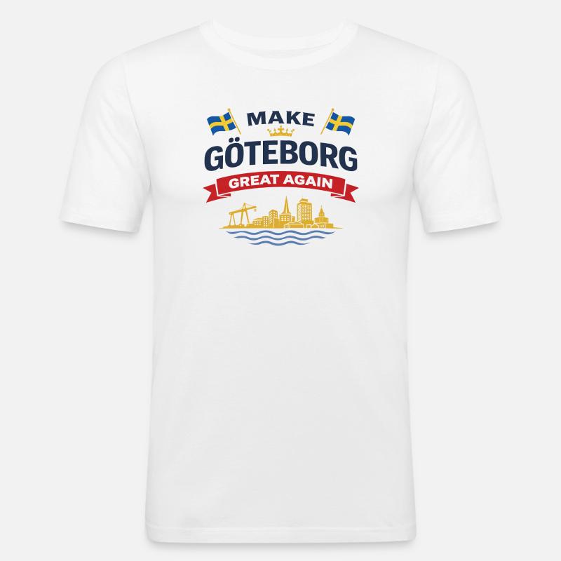 Göteborg-Silhouette mit schwedischen Flaggen - Männer Slim Fit T-Shirt - Weiß