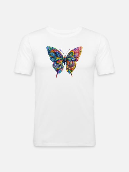 Bunter Farbenschmetterling - Männer Slim Fit T-Shirt - Weiß