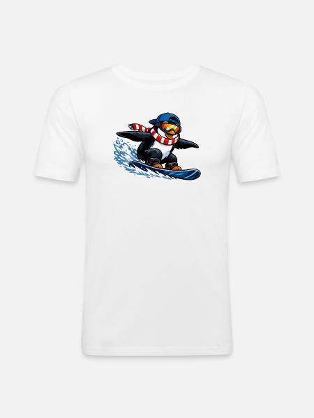 Pinguin Boarder Wintersport - Männer Slim Fit T-Shirt - Weiß