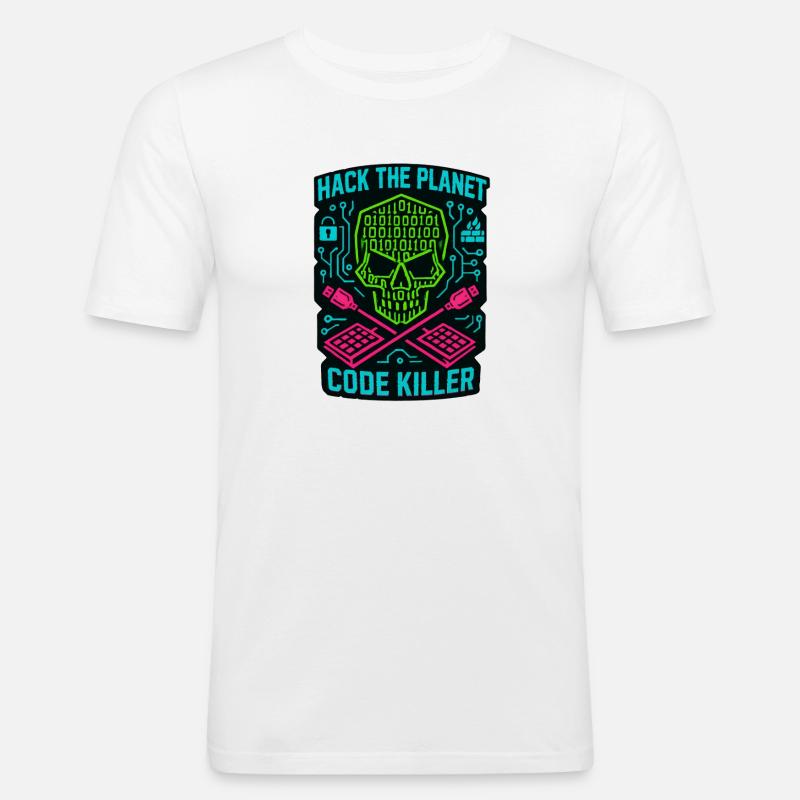 Hack the Planet Code Killer – Cybersicherheit - Männer Slim Fit T-Shirt - Weiß