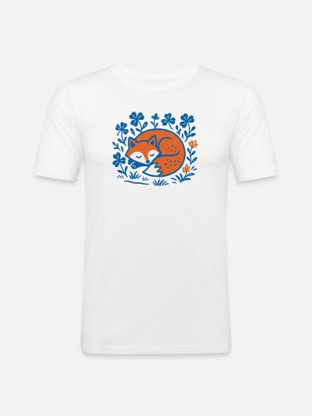 Schlafender Fuchs im Blumen-Nachtgarten - Männer Slim Fit T-Shirt - Weiß