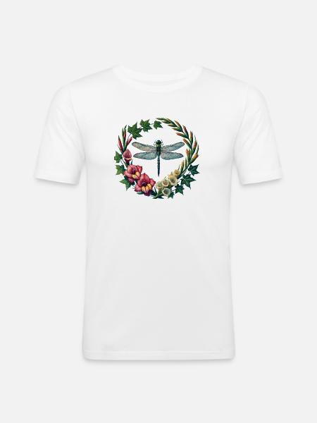 Dragonfly Floral Wreath Frame - Men's Slim Fit T-Shirt - white