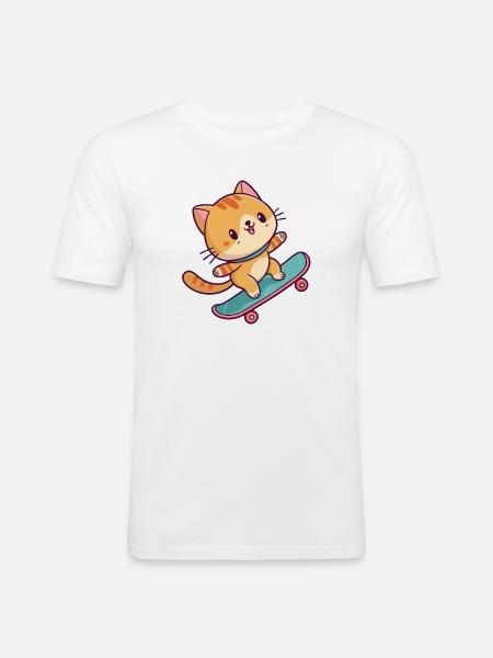 Buntes Skateboard-Kätzchen - Männer Slim Fit T-Shirt - Weiß