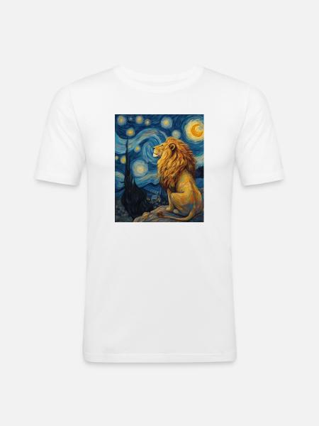 Löwe Van Gogh - Männer Slim Fit T-Shirt - Weiß