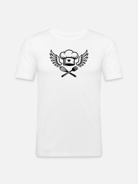Chef's hat with heart and wings - Men's Slim Fit T-Shirt - white