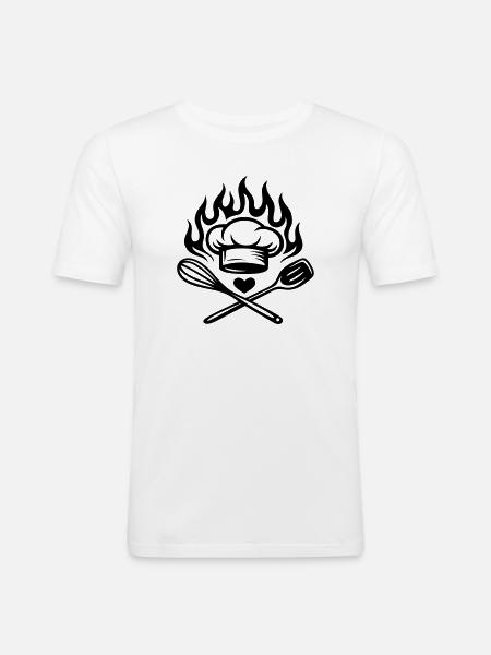 Cooking with heart and flame - Küchenliebe - Men's Slim Fit T-Shirt - white