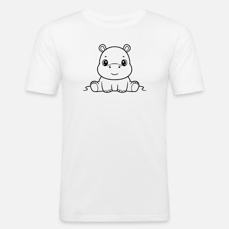 Süßes Baby Nilpferd Comic Outline - Männer Slim Fit T-Shirt - Weiß