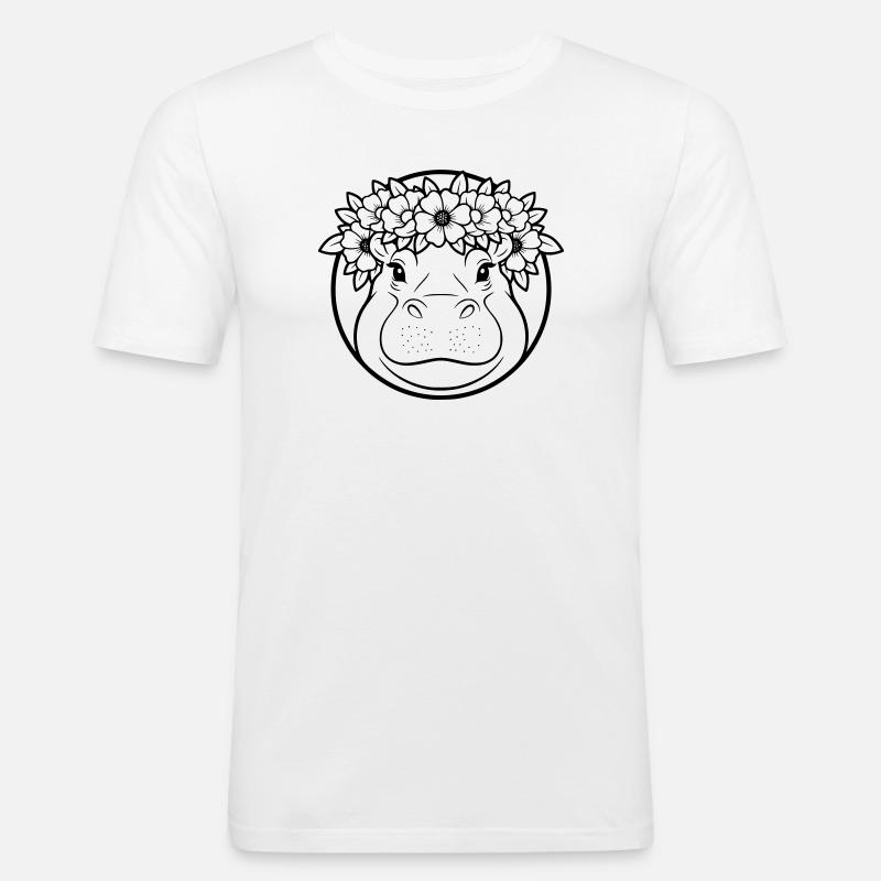 Nilpferd Blumenkranz Boho Outline Vektor - Männer Slim Fit T-Shirt - Weiß