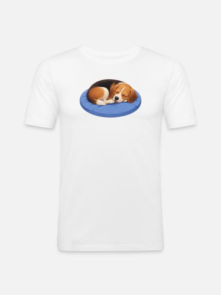 Cute Beagle Cartoon Cuddle Sleeping Chillout - Men's Slim Fit T-Shirt - white