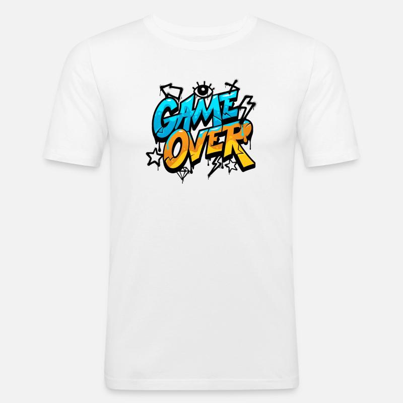 Game Over Graffiti Splash Tee - Männer Slim Fit T-Shirt - Weiß