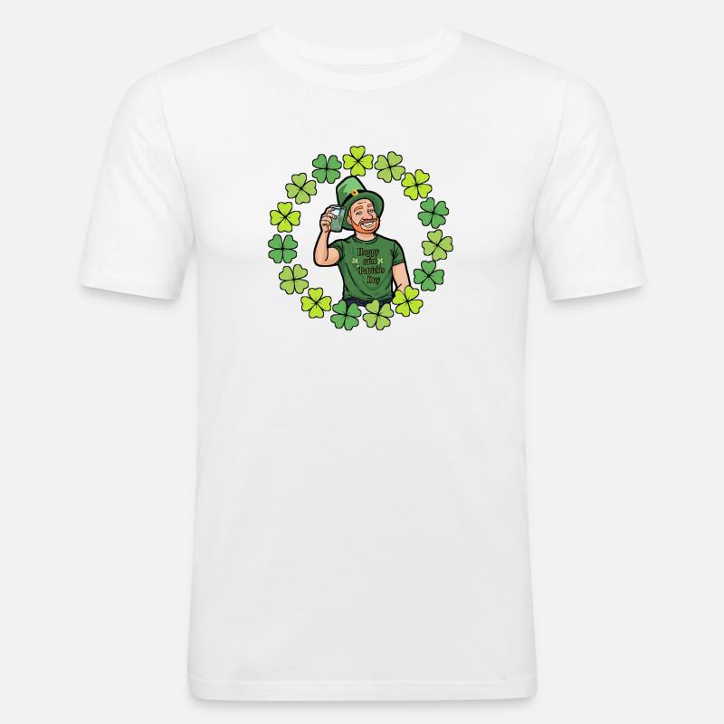 St. Patrick's Day Cartoon mit Kleeblättern - Männer Slim Fit T-Shirt - Weiß