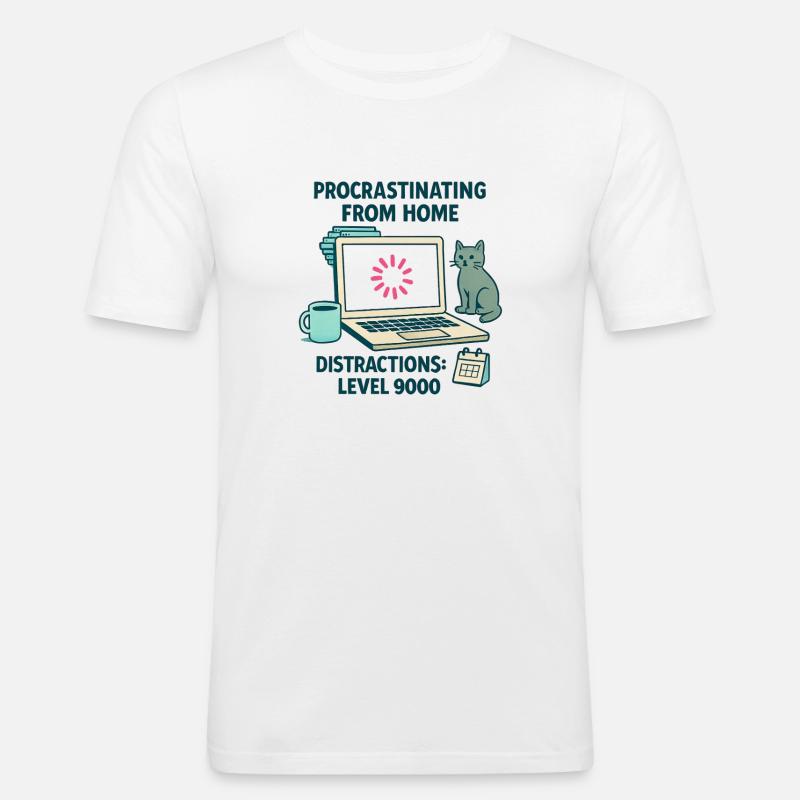 Humor, Prokrastination, Telearbeit, Chat und Kaffee - Männer Slim Fit T-Shirt - Weiß
