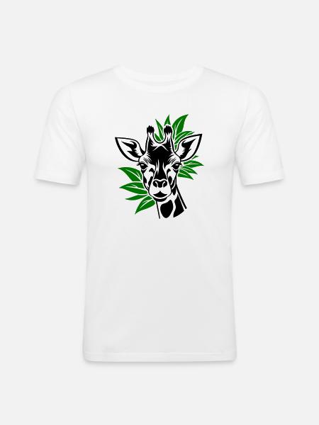 Giraffe with leaves in the background - Men's Slim Fit T-Shirt - white