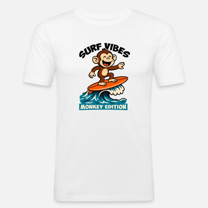 Surf Vibes, Monkey Edition. Glücklicher Surfaffe - Männer Slim Fit T-Shirt - Weiß