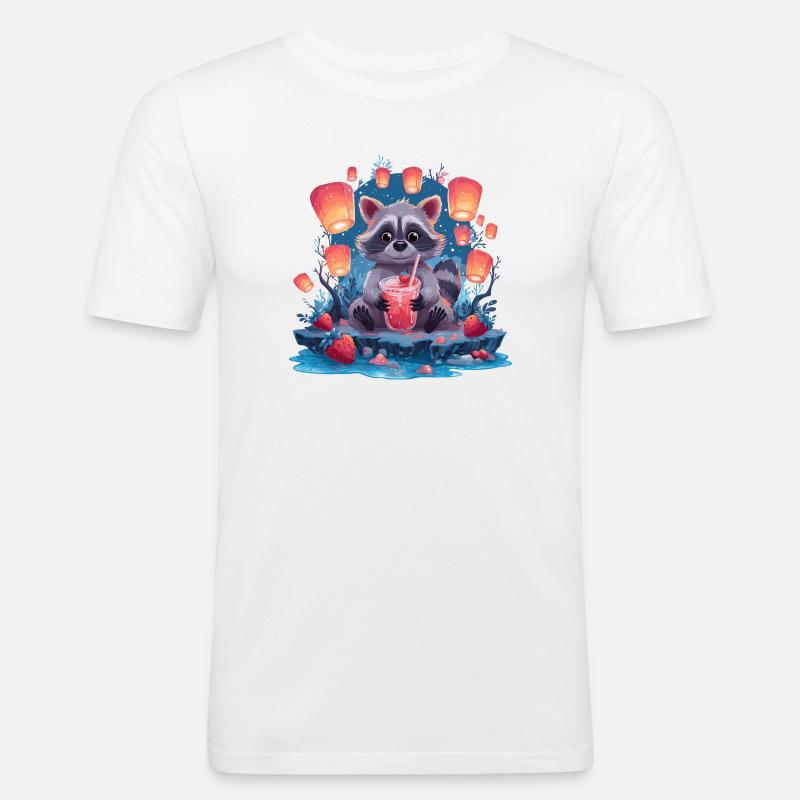 Nacht Waschbär Laternenlimonade - Männer Slim Fit T-Shirt - Weiß