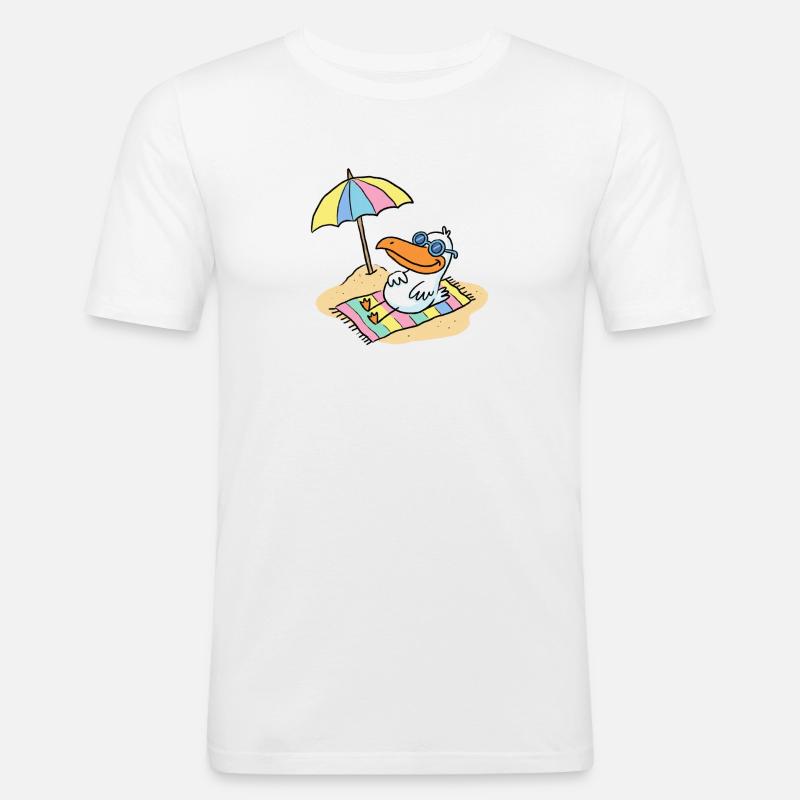 Sonnenvogel am Strand mit Schirm - Männer Slim Fit T-Shirt - Weiß