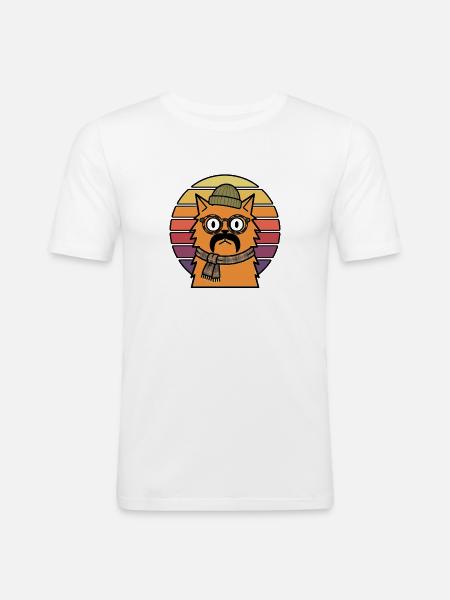 Hipster Cat Beanie Mustache Retro Sunset - Men's Slim Fit T-Shirt - white