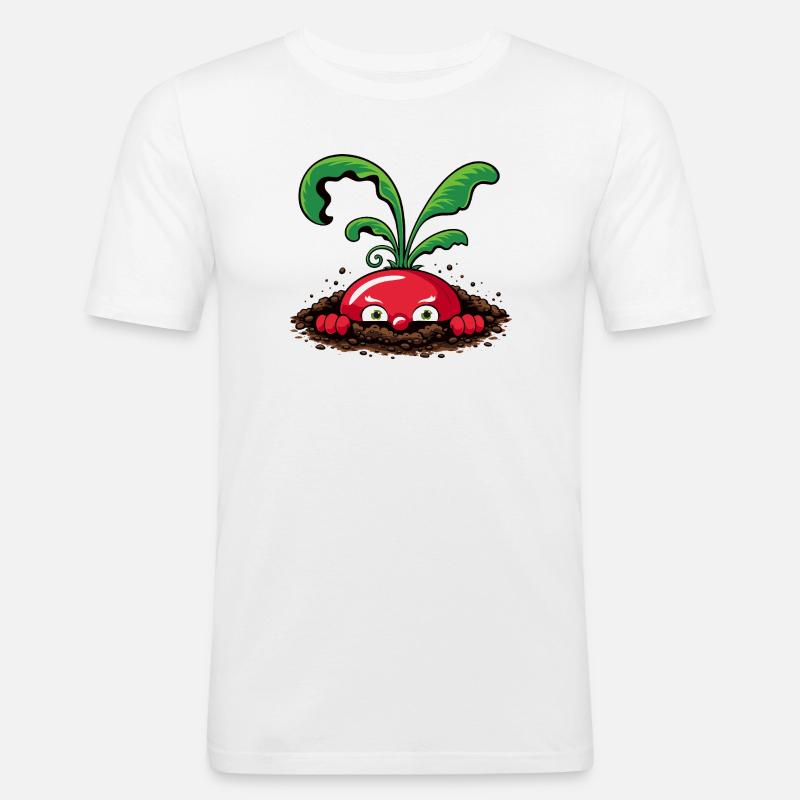 Neugieriges Radieschen aus der Erde  - Männer Slim Fit T-Shirt - Weiß