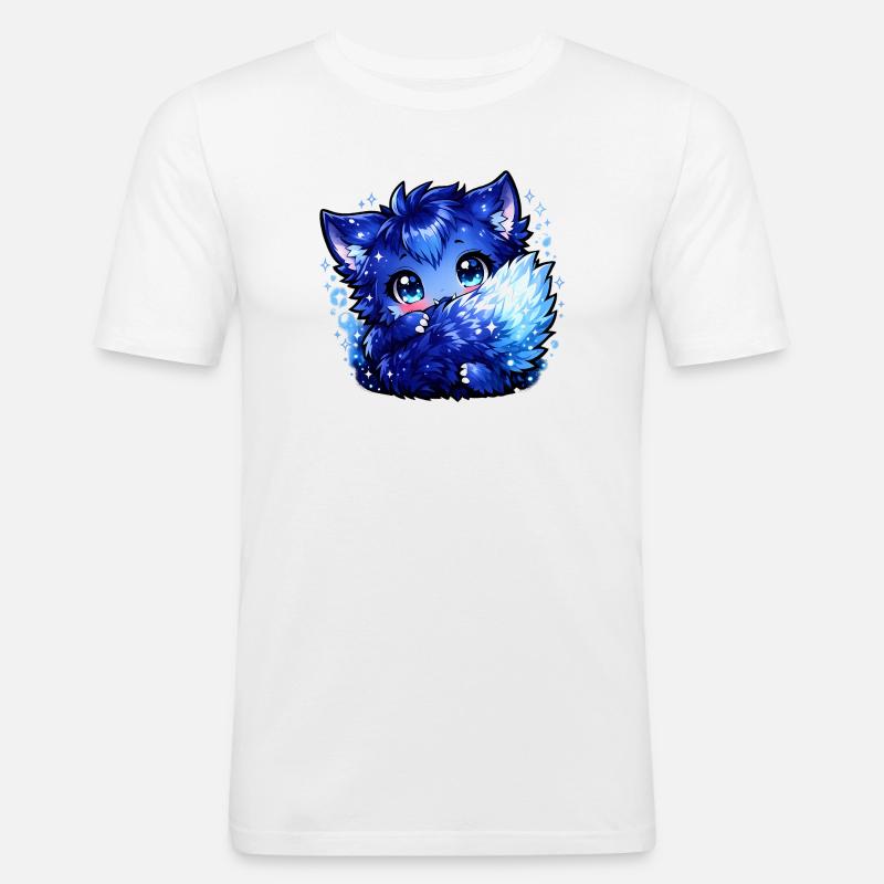 Blauer Eisfuchs Chibi-Design - Männer Slim Fit T-Shirt - Weiß