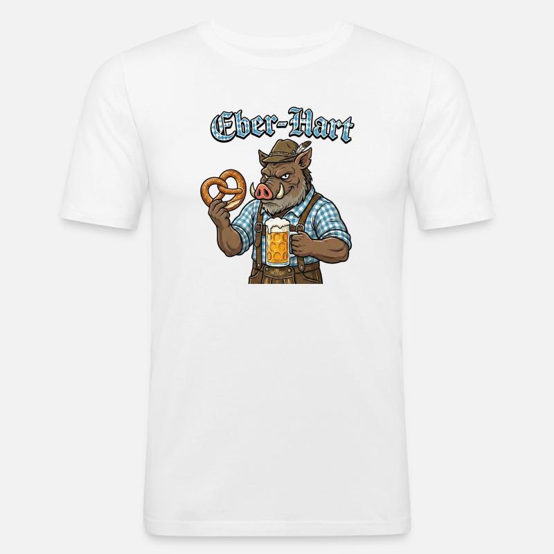 Eber-Hart Bierheld mit Brezel - Männer Slim Fit T-Shirt - Weiß