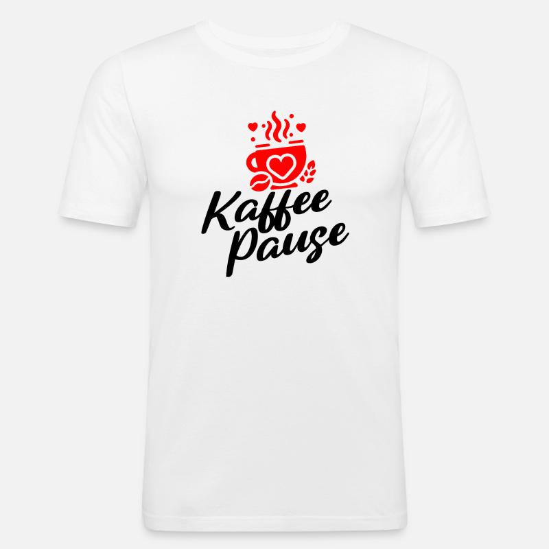 Kaffee Pause - Kaffeebecher mit Herzmotiv - Männer Slim Fit T-Shirt - Weiß