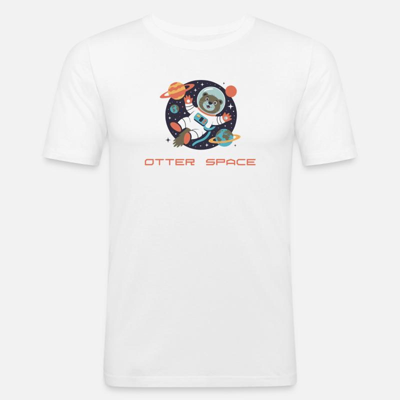 Otter im Weltraum Retro Comic  - Männer Slim Fit T-Shirt - Weiß